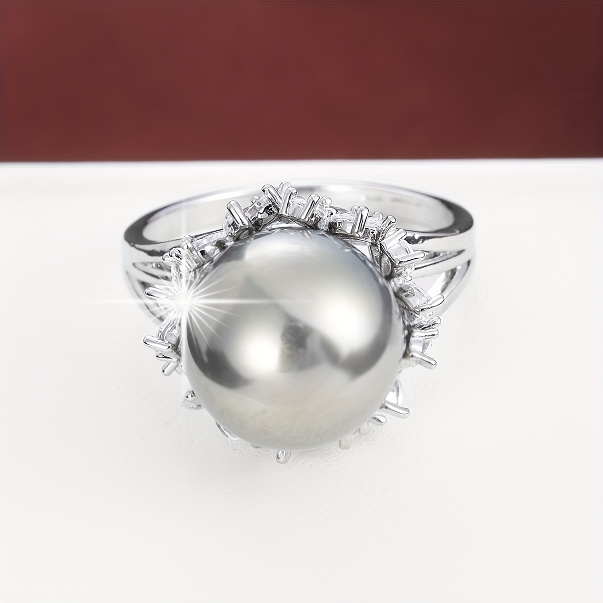 Women's Stylish Floral Design Ring with Zirconia & Pearls